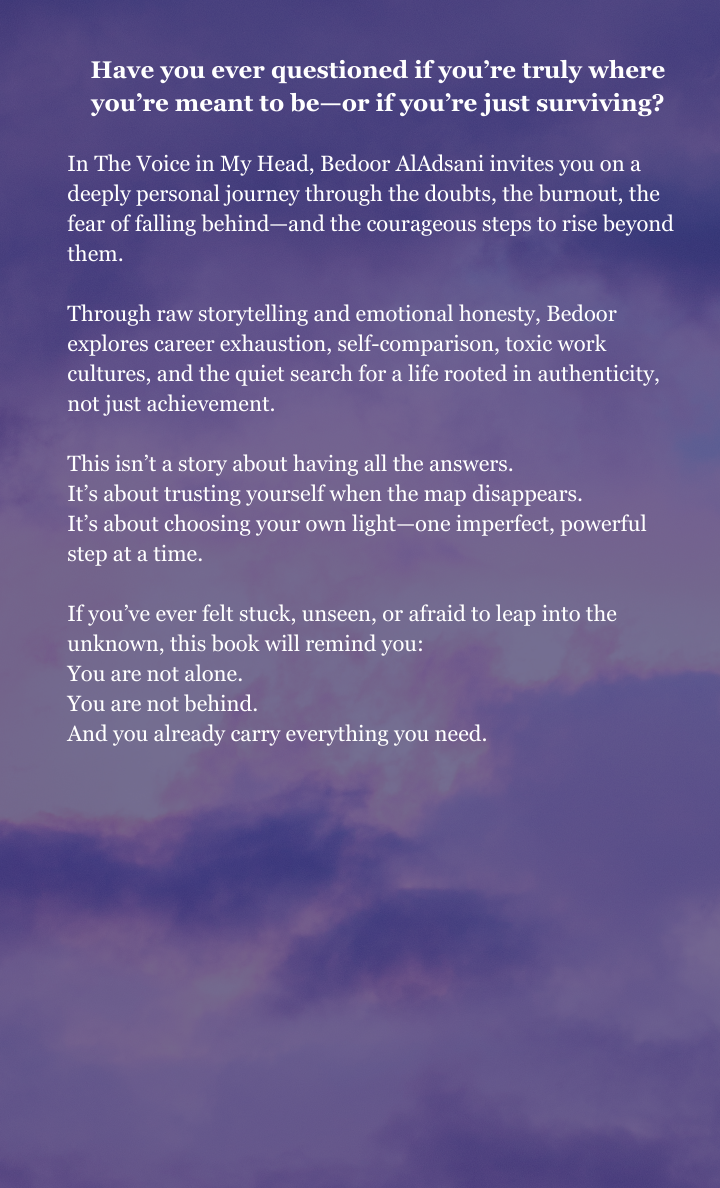 Back cover of The Voice in My Head, with the book description